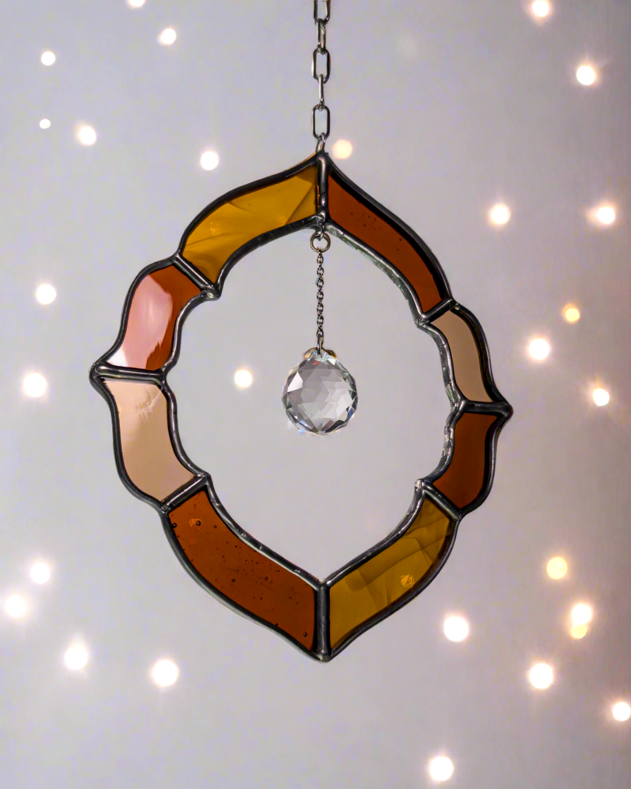 Framed Crystal Drop, Amber - Stained Glass Suncatcher