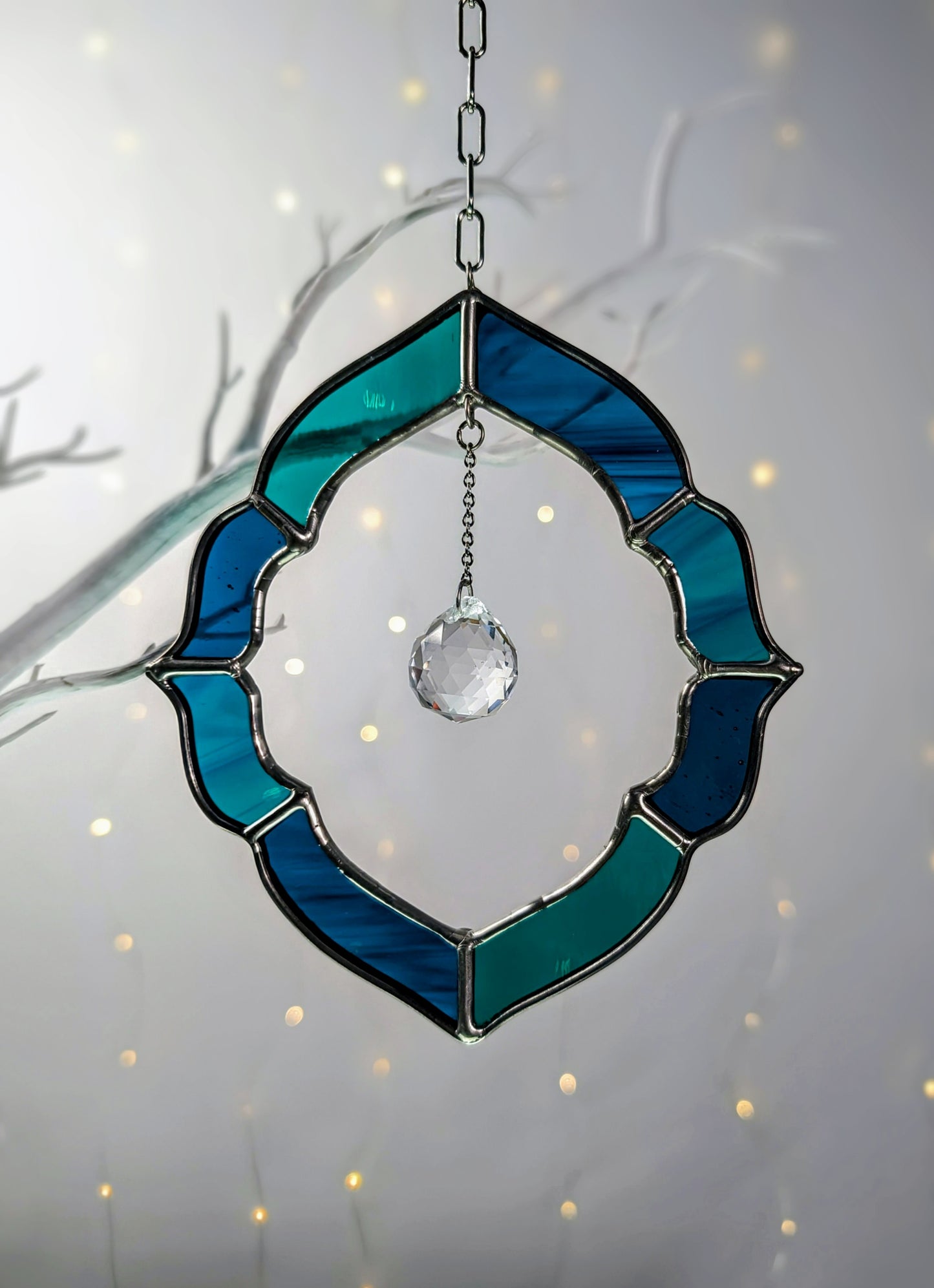 Framed Crystal Drop, Lagoon - Stained Glass Suncatcher