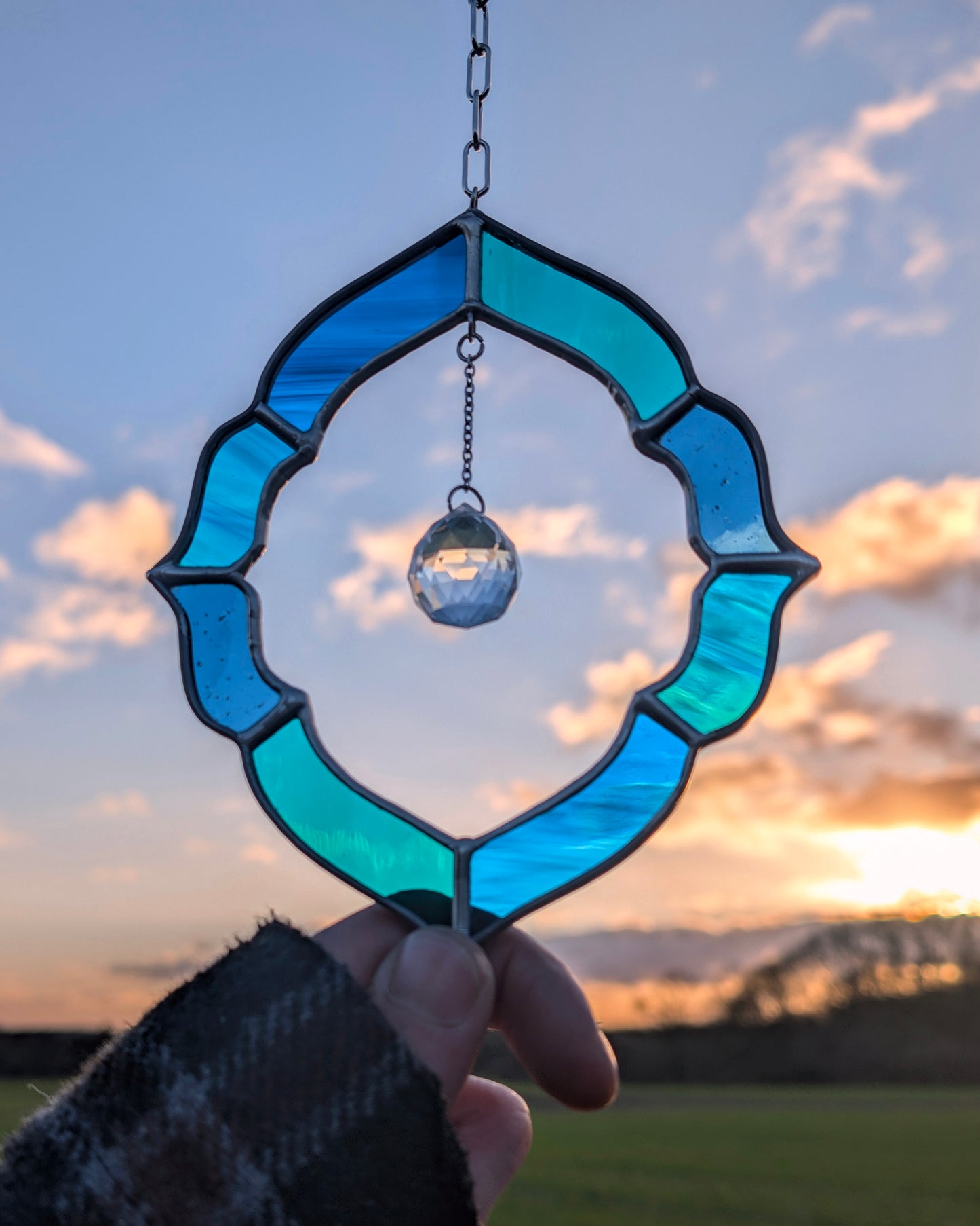 Framed Crystal Drop, Lagoon - Stained Glass Suncatcher