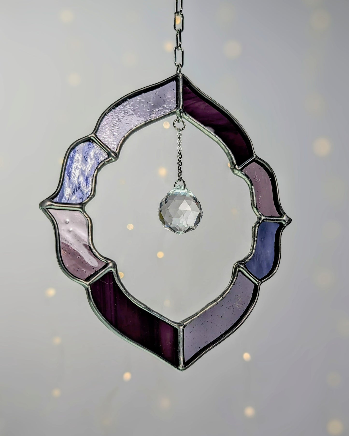 Framed Crystal Drop, Lilac - Stained Glass Suncatcher